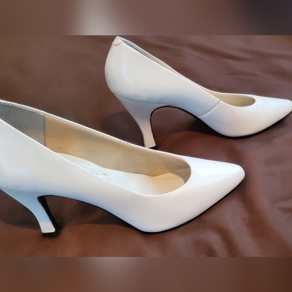 Leather, White High Heel Shoes
